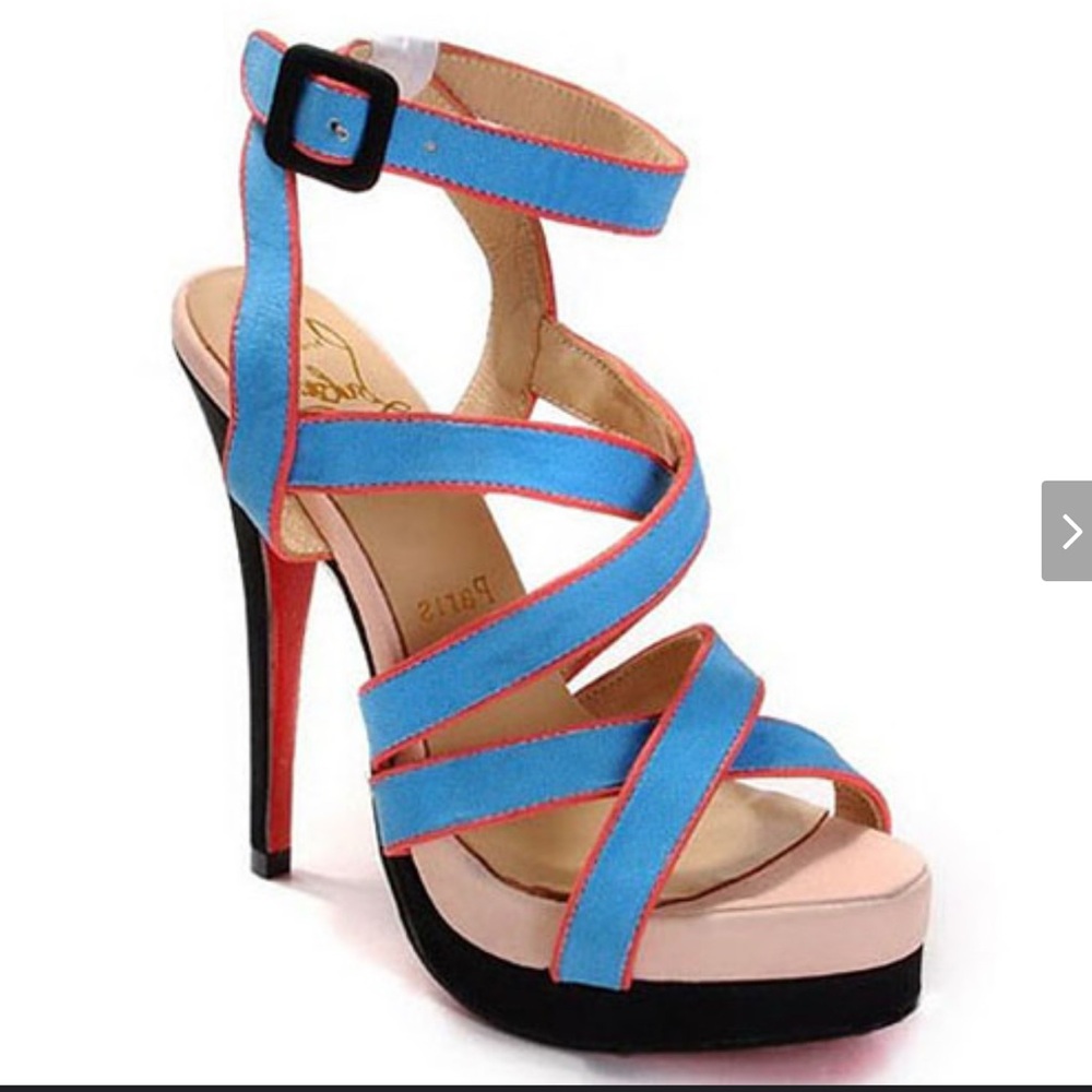 Christian Louboutin Straratata Blue Red Retro, Party, Women's Suede Heels 8.5/39